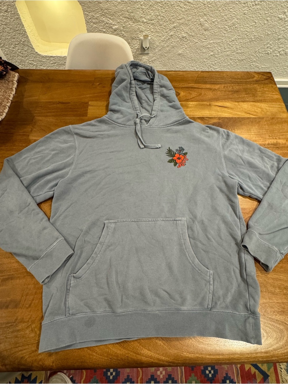 Santa Cruz Skateboards Light Blue Hoodie with Orange Floral Chest Emblem Size M